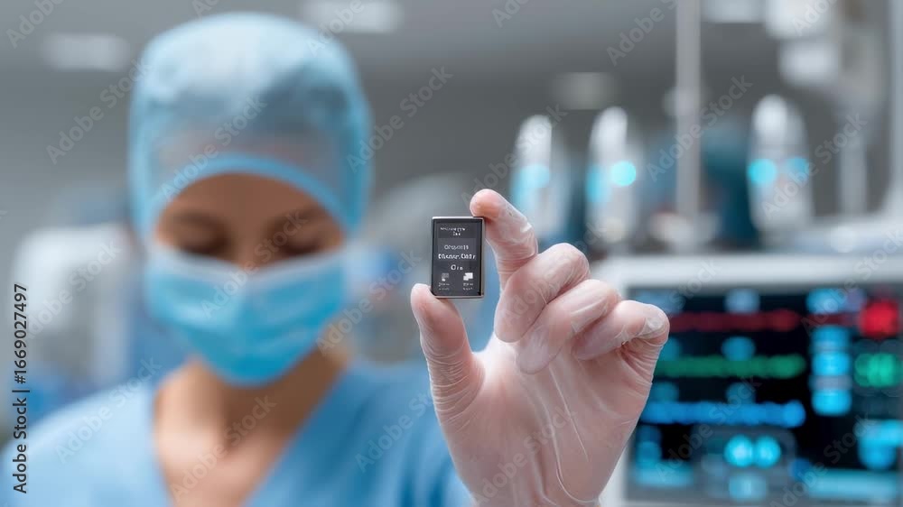 Poster close medium view of nurse verifying biosensor wearable patch firmware update result on screen patch