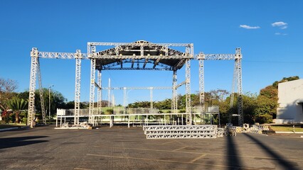 Concert stage structure being installed.