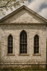 Obraz premium Rustic historic church with gothic windows in a tranquil setting