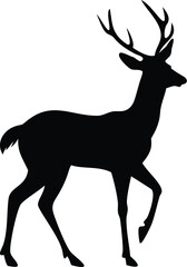 Black silhouette of walking deer with branched antlers 