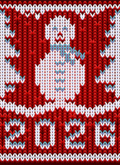 New 2026 year  knitted pattern with snowman and xmas tree, vector illustration