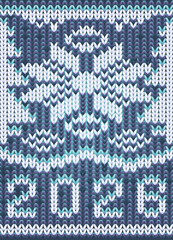 New 2026 year holidays knitted pattern with snowflake and xmas tree, vector illustration