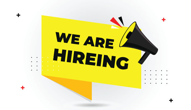 we are hireing banner editable template design white black shapes spicker vector illustration dark gray text yellow gradient absctract background creative graphic layout modern style