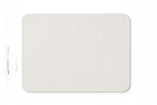 Embossed floral rectangular coaster protecting beverage surfaces, crafted with decorative elegance on clean transparent backdrop