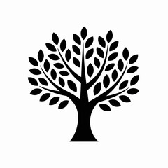 Obraz premium Illustration of a tree with branches and leaves, , in silhouette style