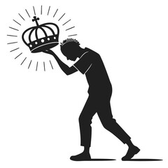 Person carrying glowing crown silhouette
