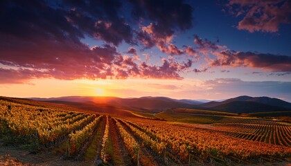 art nouveau vineyard sunset