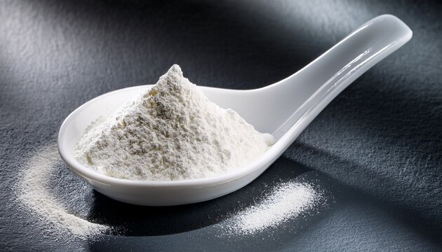 enhancing wellness with food supplement l glutamine powder on white spoon