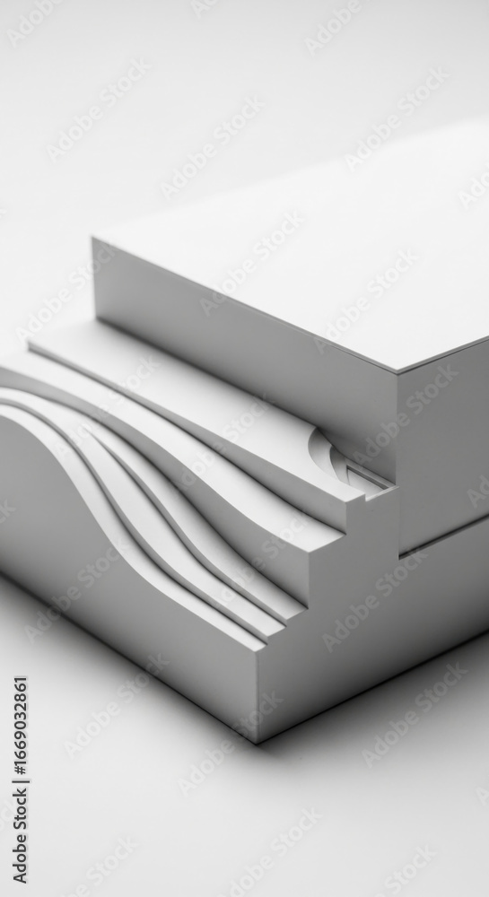 Poster abstract image of layered white forms, creating a minimalist design showcase suitable for product di