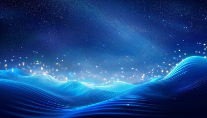 Obraz premium abstract night sky background with sparkling blue waves and scattered luminous particles