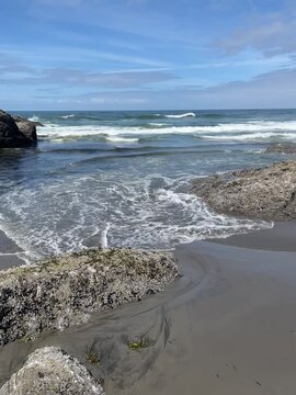 waves on the Long Beach in Washington state in summer 