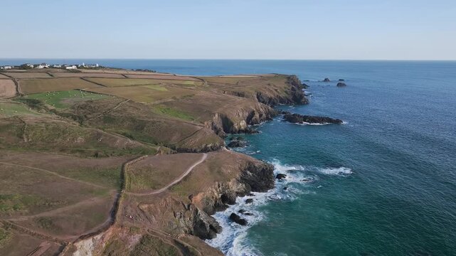 Lizard Peninsula from drone, South West Coast Path, Lizard, Cornwall, England