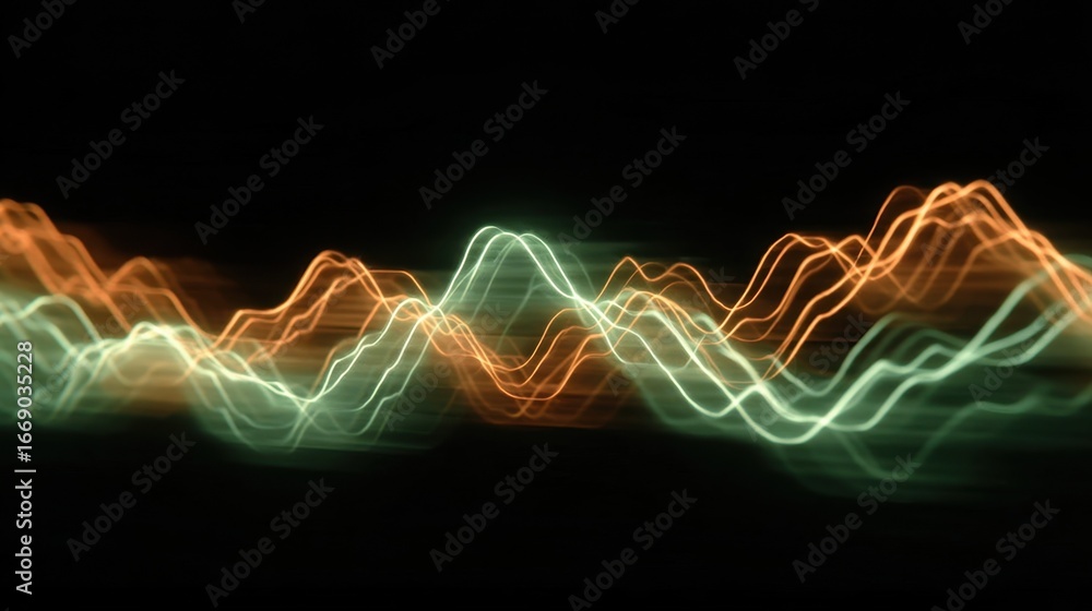 Poster scene effect of flowing brain wave lines morphing between soft green and orange shades to highlight 