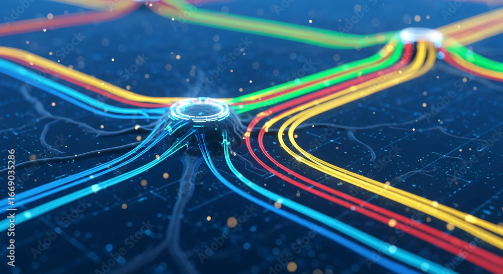Aufkleber abstract image of glowing lines converging at central node, representing network connectivity, data 