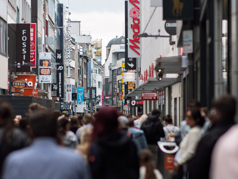 Shopping District at Hohe Strasse in Koln, Germany
