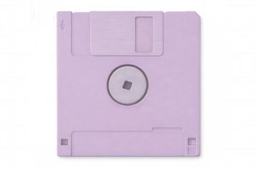 Purple floppy disk isolated on transparent background, symbolizing obsolete technology and data storage from the past