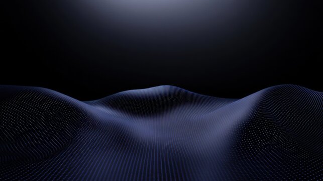 Abstract dark blue landscape with dotted wave pattern and subtle light