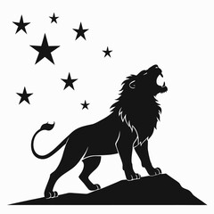 Lion roaring under shattered stars silhouette