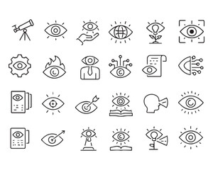 Fototapeta premium Set of outline icons related to vision.Linear icon collection