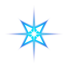 Obraz premium Glowing blue eight-point star with transparent background