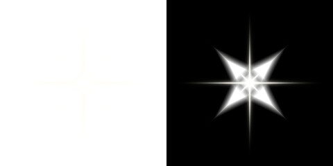 Bright light star with transparent left and black background right
