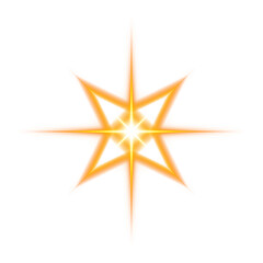 Glowing orange eight-point star with transparent background
