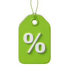 3d green discount tag with percentage symbol realistic render white background
