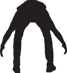 vector,silhouette of back view of a man lifting something imaginary, large or heavy from the ground