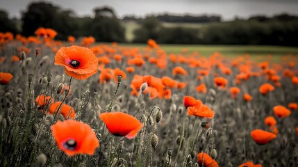 Vibrant Orange Poppy Field Landscape Photography