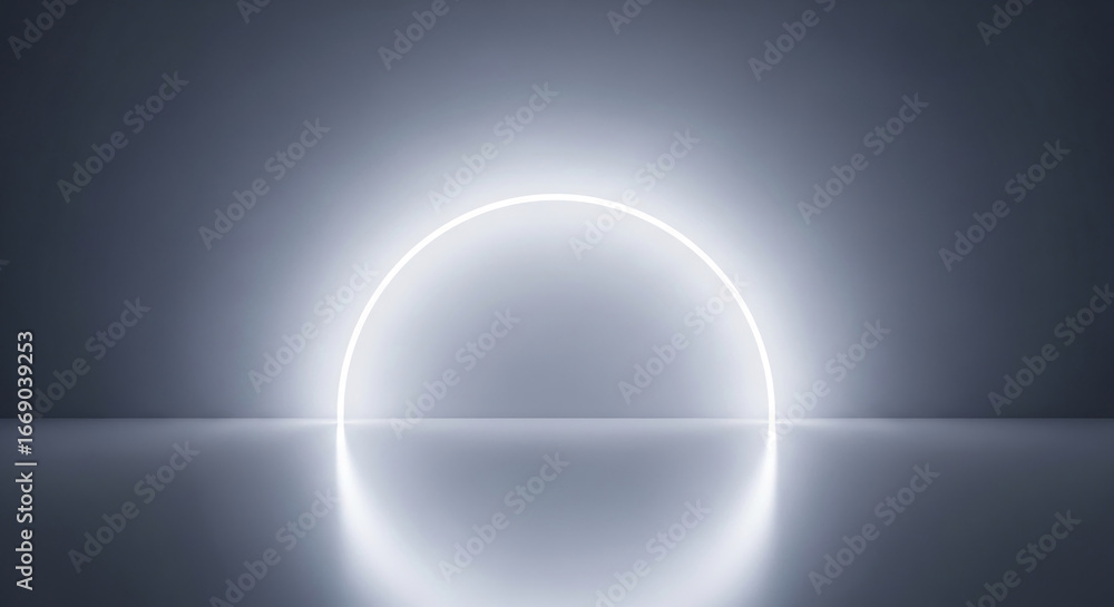 Poster gray background with a bright white semicircular light, creating a minimalist showcase ideal for pro