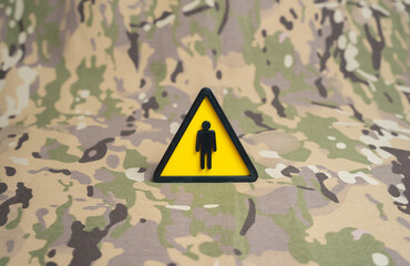 Symbol of a man on a military background. Recruitment and training of military personnel,...