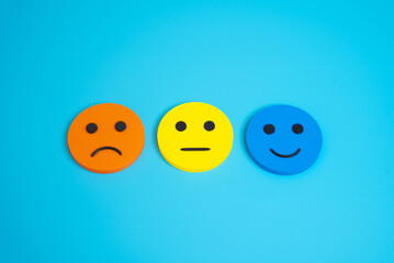 Faces smileys from sad to happy. Rating. Survey of satisfaction with service or product. Rate,...