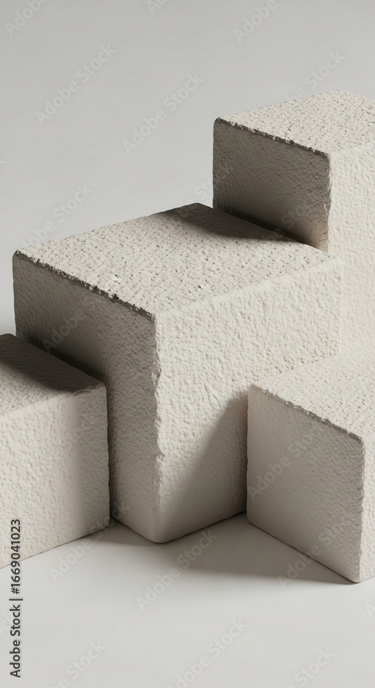 Aufkleber three off-white textured cubes form a stepped display, creating a minimalist and modern showcase ide