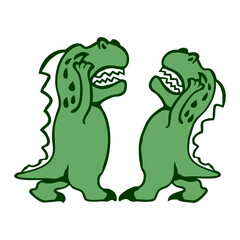 2 T-Rex Friends Crying Sad Dramatic Tear Drops Unhappy Team