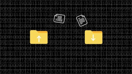 Data transfer concept illustrated by files moving between computer folders digitally - Powered by Adobe