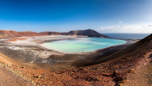 panorama of crater salt lake assal djibouti