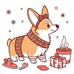 Charming SVG of a Gentle Corgi featuring wearing bunny slippers, styled in a Christmas theme with Warm Cozy hues