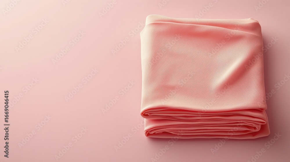 Poster close-up of soft pink fabric folded neatly against a matching backdrop.