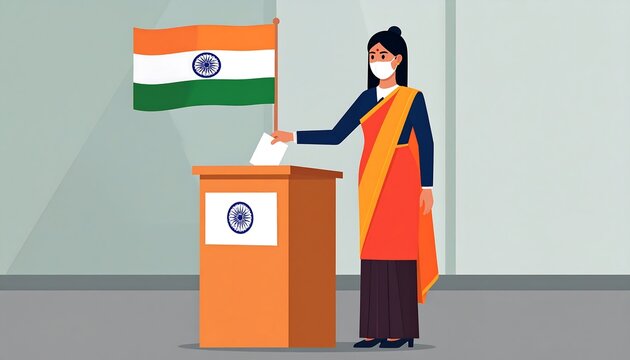 Indian Woman Voting with Mask, and Election.