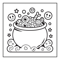 Bold and easy halloween coloring pages, vectors, illustration, line art, black & white deasgns, halloween coloring book, halloween coloring pages, halloween elements