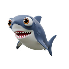 Obraz premium A cheerful cartoon shark with wide eyes and a toothy grin is displayed against a pure black background.