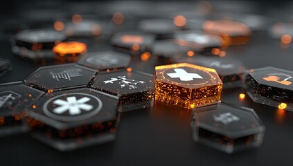 Abstract medical interface, glowing hexagons
