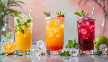 Fototapeta premium Refreshing Colorful Summer Cocktails with Ice.