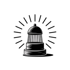 Obraz premium Illustration of a lighthouse emitting light rays, , symbolizing guidance, safety, and navigation at sea