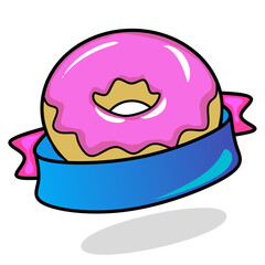 Black and white line art illustration of a donut. Illustration of donut for coloring page for use in food and snacks coloring books. top brand of delicious donuts vektor illustration. 