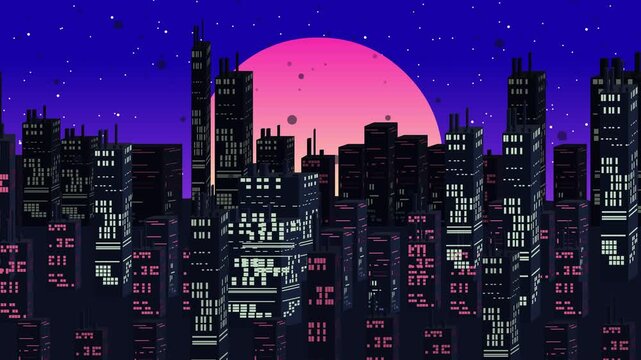 retro city at night skyline loop