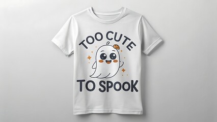 Adorable kawaii ghost t shirt design featuring too cute to spook text for halloween enthusiasts
