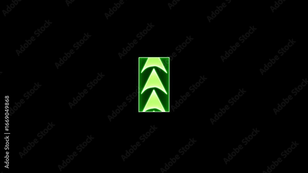 Poster neon green up arrow animation. glowing neon up directional arrow loop animation. neon light arrow si