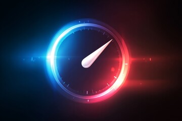 Futuristic speedometer gauge with blue and red glowing light effects