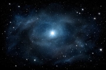 Bright star in vast cosmic nebula with distant galaxies twinkling in space